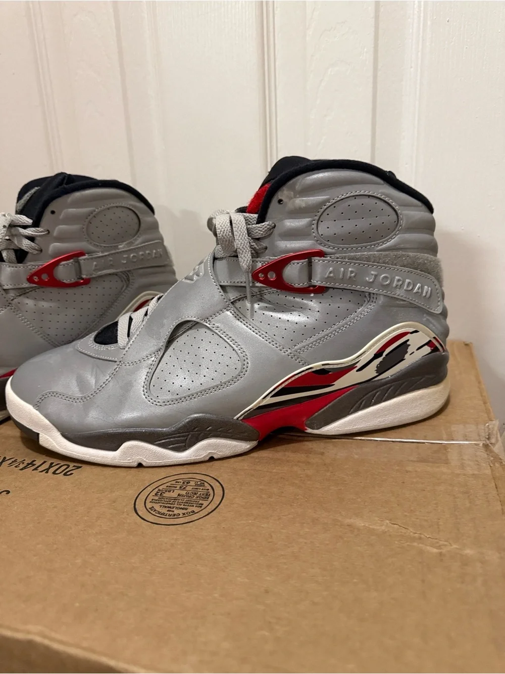 Jordan Kids Gray and Red High-Top Sneakers